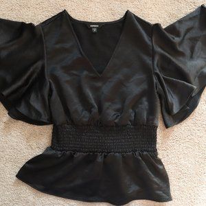 Express Silky Blouse with Singed Waist Black
